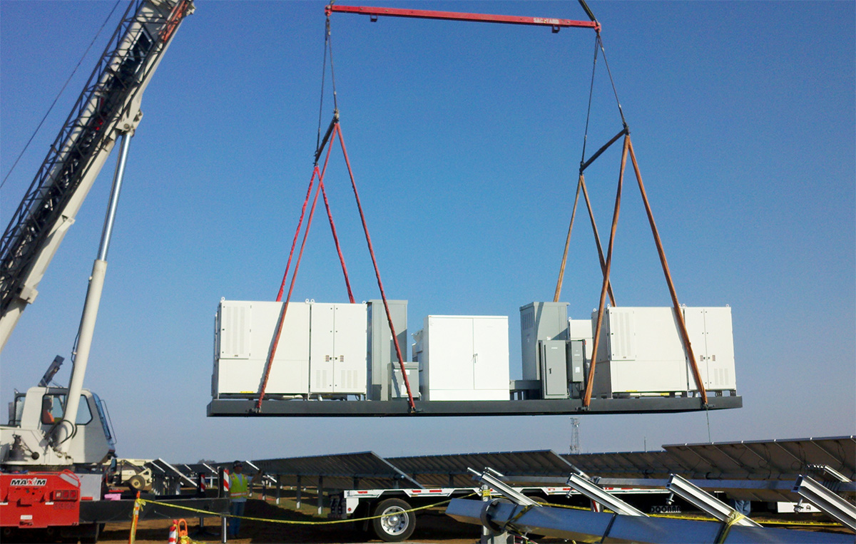 Craning complete skid onto project site - drop + connect